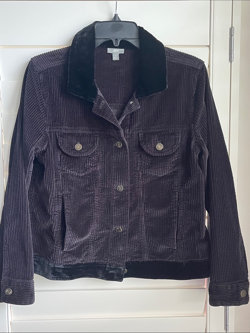 J. Jill Black Corduroy Button-Front Jacket with velvet trim